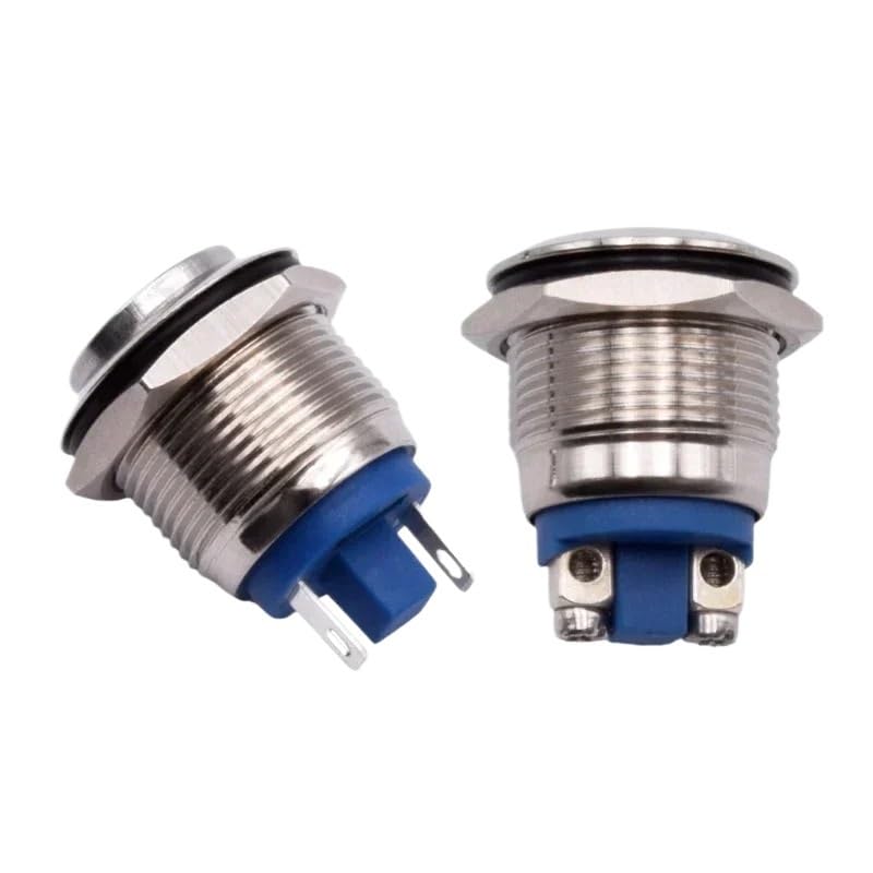 Bouton poussoir 19mm inox 2 pin interrupteur momentané 1NO tête plate ronde à vis