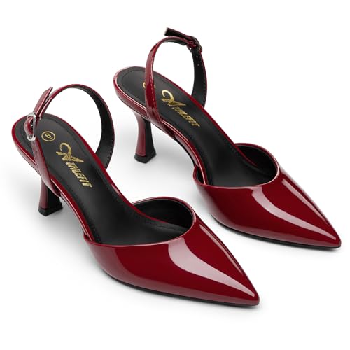 Athlefit Closed Pointed Toe Heels for Women Dress Work Wedding Party Slingback Stiletto Pumps Shoes Burgundy Size 9.5, SAPU2606W — view 6
