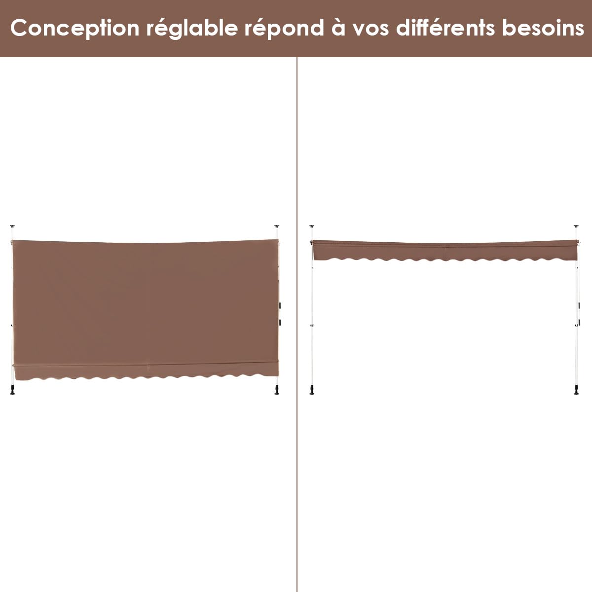 RELAX4LIFE Store Banne Manuel sans Perçage, Auvent Balcon Rétractable avec Manivelle, Tissu Oxford Anti-UV Imperméable, Hauteur Réglable 2-3 M, Store Banne pour Porte Fenêtre (Marron,400 X 125 cm)