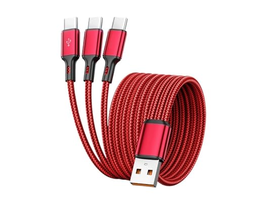 100W 6A USB to 3 ×Type C 3 In 1�����P�[�u���AUSB C�f�[�^�]���p(Red,1.2m)