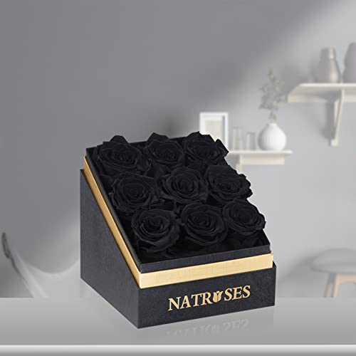 Natroses Forever Preserved Roses In A Box, 100% Real Roses That Last Up To 3 Years, Flowers For Delivery Prime Birthday, Valentines Day Gifts For Her, Birthday Gifts (Black) #TOP2