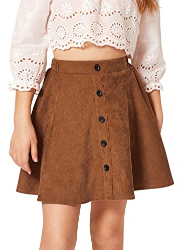 Soly Hux Girl's Button Front Elastic High Waist Flared A Line Corduroy Skirt Brown 11-12Y #TOP12