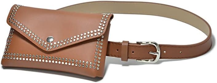 ウエストポーチ レディース レディースバッグ パンクリベット装飾ミニウエストパック ベルト付き(褐色)