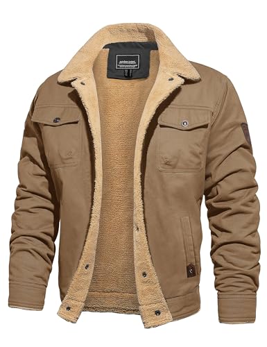 CRYSULLY Men's Winter Work Jacket Cotton Shell Fleece Lined Warm Casual Cargo Coat Outdoor Utility Jackets for Men - Main Image