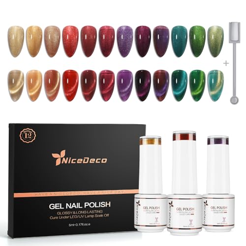 Nicedeco Lot de 12 Vernis Semi Permanent Magnétique, Holographique Pailleté Oeil de Chat Vernis à ongles UV LED Brillant 5ml avec Bâton - Kit 11