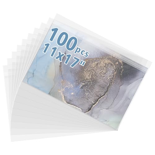 Golden State Art Acid Free Crystal Sealed Clear Bags 11x17 inches 100 Pack