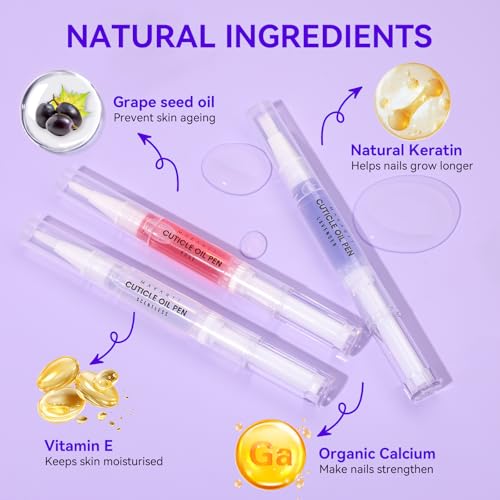 Makartt Cuticle Oil Pens - Nourishing Cuticle Oil for Nail Strengthener, Moisturizing, Natural Ingredients Softener, Nail Oil Cuticle for Repairing Cracked and Dry, Ideal Cuticle Care Set 3PCS - Image 3