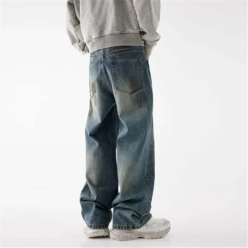 Men's Winter Cotton Baggy Jeans Vintage High Street Wide Legs Straight Denim Pants4