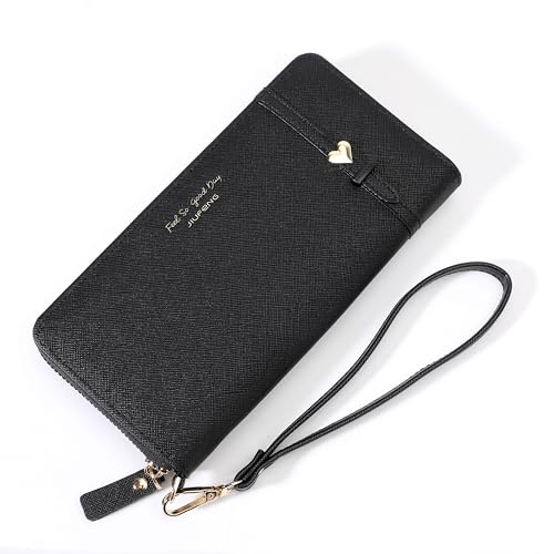 Image of JIUFENG Women Long RFID Blocking Wallet Large Capacity Zipper Wristlet Purse Card Holder Cellphone Bag Fashion Clutches
