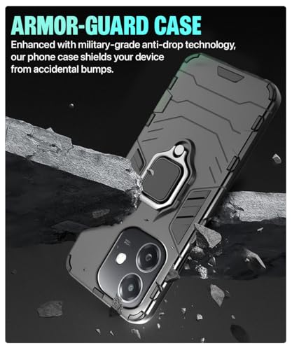 Image of WOW IMAGINE Shock Proof Back Case Mobile Cover for Oppo A3x 5G | A3x 4G | A3 5G | Back Cover Case (Tough Armor | Hybrid PC + TPU | Ring Holder & in-Built Kickstand | Black)