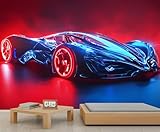 Sports Car Wallpaper, Fashion Wall Sticker Wall Mural, Boys Wallpaper for Living Room Bedroom Dining Room Office Decor (Not Peel n' Stick)