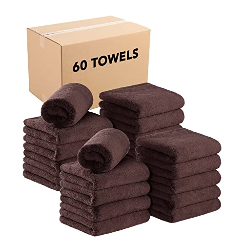 Image of Arkwright Microfiber Coral Fleece Salon Towels Bulk - Case of 60 - Bleach Safe Resistant, Absorbent Hair Drying Towel Set, Perfect for Resort, Hotel, and Spa, 16 x 27 in, Brown