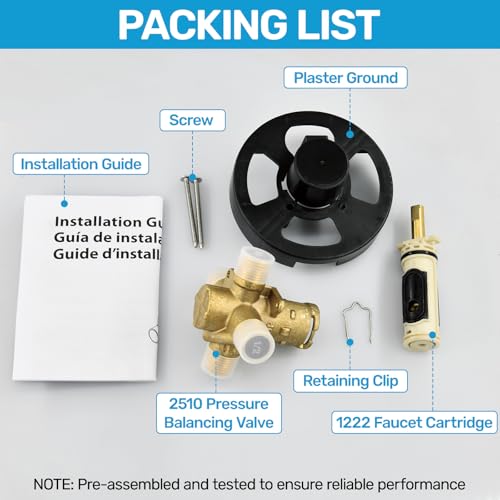 2510 Shower Valve Compatible with Moen Posi-temp Valve, Pressure Balancing Rough-In Valve, 1/2 Inch IPS Connection, Brass 4-Port for Bathtub and Shower