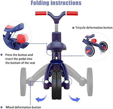 OLYSPM 5 IN 1 Balance bike for 1-5 Years Old Boys Girls Baby trike with Controllable push rod,Lightweight Folding Trike,Toddler trike Baby Walker for Boys Girls