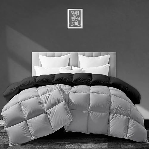 Image of Luxurious 500 GSM Winter Comforter King Size (92 inchX106 inch) - Premium Collection Heavy Winter Comforter 500 GSM Microfiber Fill - Duvet /Blanket King Size - Black /Silver Grey Color