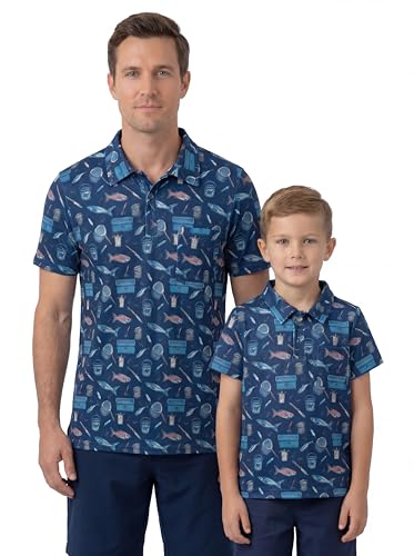 Image of Unique Baby Boys Daddy and Me Matching Fish Pattern Polo Shirt
