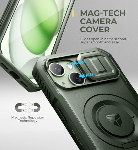Dexnor for iPhone 15 Case with Slide Camera Cover & Adjustable Kickstand & Built-in Screen Protector, Magnetic Rugged Shockproof Bumper Cases Heavy-Duty Magnetic Protective Cover,Army Green by Dexnor - Used condition - Image 4
