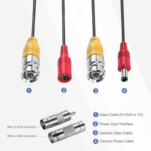 Aiwixen 8 Pack 50ft/15M Video Power Cable, BNC Extension Security Camera Cable Wire for CCTV Surveillance DVR System, Included 16 x BNC Connectors and 100pcs Cable Clips