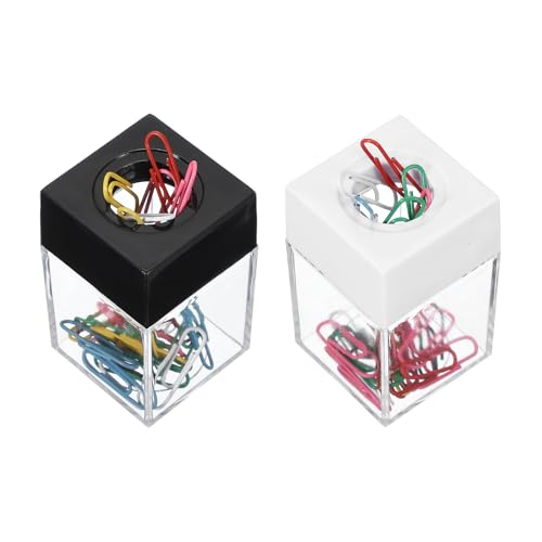 PATIKIL Magnetic Paper Clip Holder Dispenser, 2Pcs Large Capacity Paper Clip Organizers with Magnetic Top for Desk Supplies, Office, Classroom, Home, Black/White(36Pcs, Multicolor Clip)