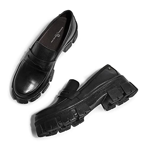 Sapato Feminino Mocassim Tratorado Em Couro (41, Preto)