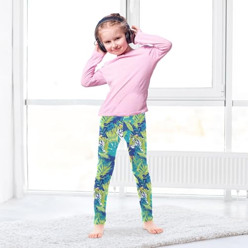 KLL Botanical Green Tigers Pattern Girls Cotton Leggings Comfortable Full Length Activewear Sports4