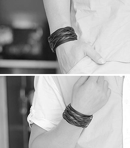 KELEEL Pulseira de couro legítimo feita à mão estilo vintage ajustável marrom cinto punho pulseira p