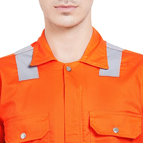 Image of MEN'S 100% COTTON FIRE RETARDANT INDUSTRIAL WORK WEAR COVERALL BOILER SUIT WITH REFLECTIVE TAPE 245 GSM (L - 40, ORANGE)