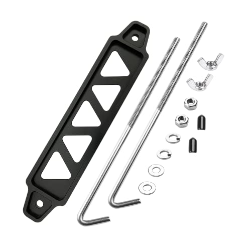 ARONOVA Battery Hold Down Sets With Billet Aluminum Battery Tie Down Bracket and 18-8(304) Stainless Steel J bolts (Black 10 inch bolts)