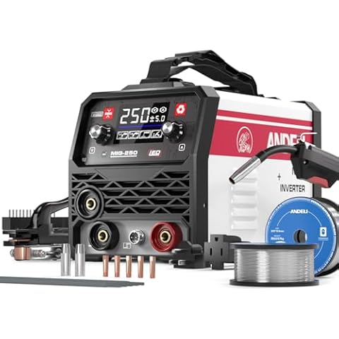 ANDELI 135Amp MIG Welder 110V/220V Dual Voltage, Portable Gasless Welder Flux MIG/Lift Tig/Stick 3-in-1 Multiprocess Welder LED Digital Display Welding Machine IGBT Inverter Welder Cover