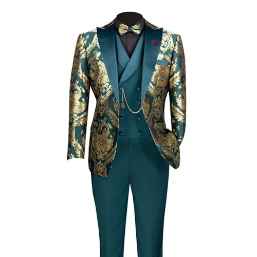 Men's Suit Jacquard 3 Piece Suit Floral Dress Suit One Button Blazer Jacket Pant and Vests for Wedding Prom Dinner3