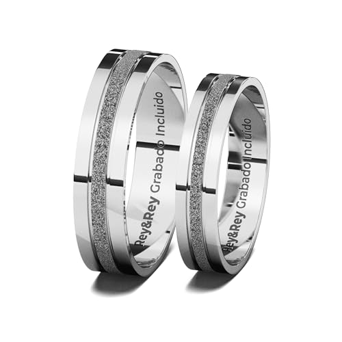 La Mejor Recopilación de Anillas disponible en línea. 42 Rey&Rey - Anillos Argollas de Boda Matrimonio en Plata.925 Macizo Plateado Modelo Craquel MID Destellado Plano con Ancho de 5 mm y 4mm para Parejas Duos Alianzas Novios