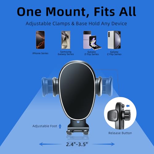 Image of Car Phone Mount, Dashboard Phone Holder and Windshield Mount with One Button Release, Mechanical Clamp, Extendable Arm, 360 Degree Rotation, Washable Gel Suction Cup, Fits Most Smartphones