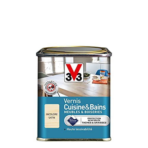 V33 Vernis intérieur cuisine & bains meubles et boiseries, Incolore satin 0,25L