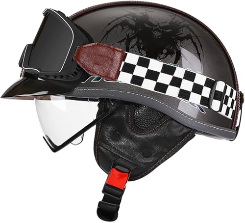 Casco abierto para motocicleta con visera protectora retro en talla M