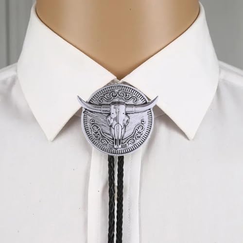 Image of GelConnie Longhorn Bull Bolo Tie for Men Native American Western Cowboy Leather Necktie Bolo Necklace for Women Gold Texas