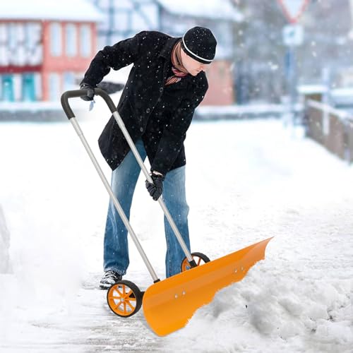Magshion MAG-A03-SP-001-38-ALM-YL 38-Inch Snow Pusher For Driveway, Large Snow Pusher With Wheels thumb #1