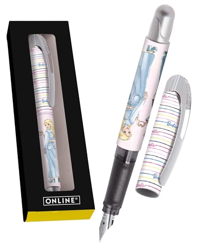 Online College Füller Malibu M-Feder I Barbie-Motiv Füllfederhalter für Rechtshänder, nickelfreier Clip I Allergikerfreundliche, ergonomische Füllfeder inkl. blauer Tintenpatrone I Made in Germany