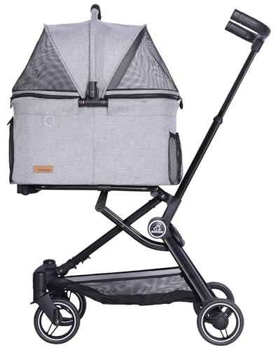 Image of ROODO 2026 Upgraded Version 3 in 1 Dog Cat Stroller with Detachable Carrier Lightweight Folding Portable All Terrain Pet Travel System Puppy Kitty Doggie Bunny Stroller for 30lbs(Light Grey)