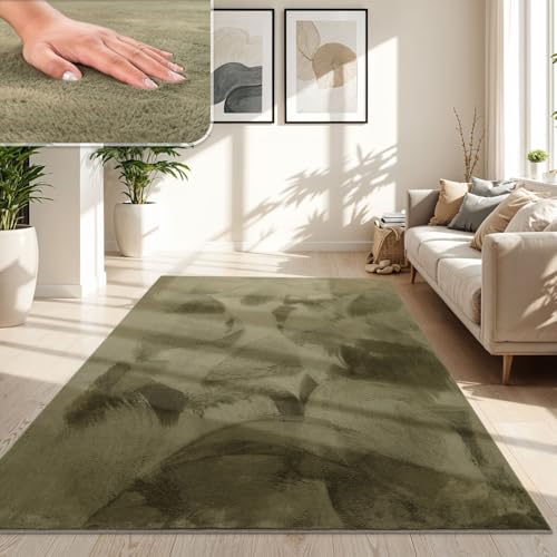 TT Home Wohnzimmer Teppich Hochflor Langflor Kunstfell Weich Modern Unifarben Flauschig, Farbe: Grün, Größe:200x290 cm TT Home Wohnzimmer Teppich Hochflor Langflor Kunstfell Weich Modern Unifarben Flauschig, Farbe: Grün, Größe:200x290 cm