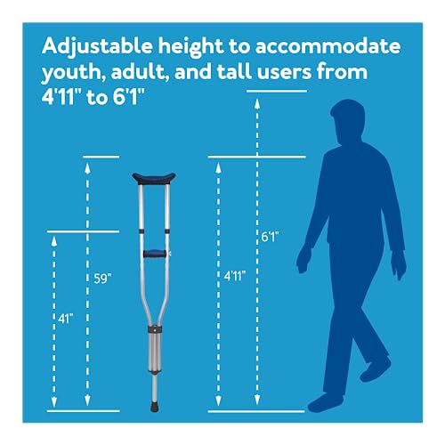 Carex Folding Aluminum Under Arm Crutches for Adults 4'11" to 6'1", 2 Lightweight Crutches Included, Universal for Walking, Walking Aid for Kids, Adults & Seniors, Includes Padded Underarm Cushions by Carex - Image 4