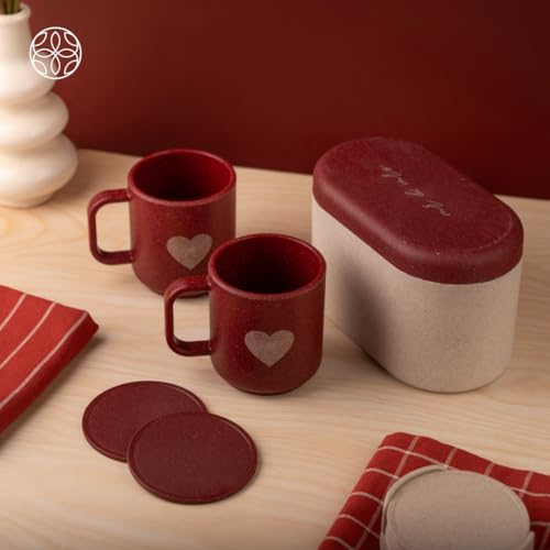 Image of Irida Naturals Two Hearts Couple's Mug & Coaster Marriage Gift Set, Durable, Lightweight | Premium Loopac Wedding Gift - Ready Packaging | Pack of 2 Mugs with Multi-Utility Box