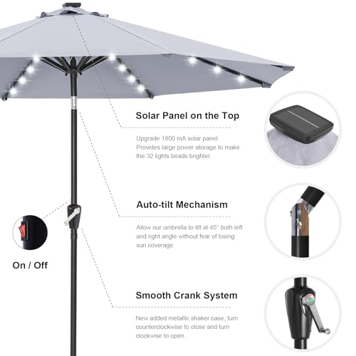 Image of ABCCANOPY 10FT Durable Solar Led Patio Umbrellas with 32LED Lights (Gray)