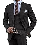 SPTALLFITJSV Black Wedding Clothes for Men Black Party Mens Outfit Traje De Boda para Hombre Traje para Boda Hombre Washed Cotton Three Piece Suit Men's Beach Wedding Apparel 3XL