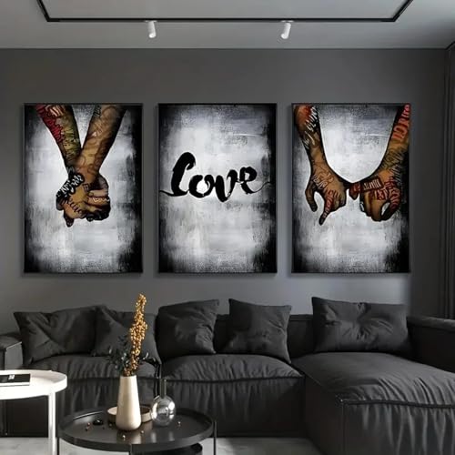 Affiches graffiti amour main dans la main toile salon 40x60cm art mural moderne sans cadre trio