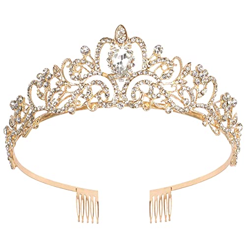 Diadème Couronne Dorée Avec Pierres Bleues Et Vertes – Couronne De Mariée, Princesse, Cosplay – Accessoire Cheveux Réglable Pour Adulte Et Enfant