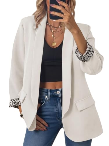 Cicy Bell Womens Leopard Blazer Business Shawl Collar Oversized Suit Jacket