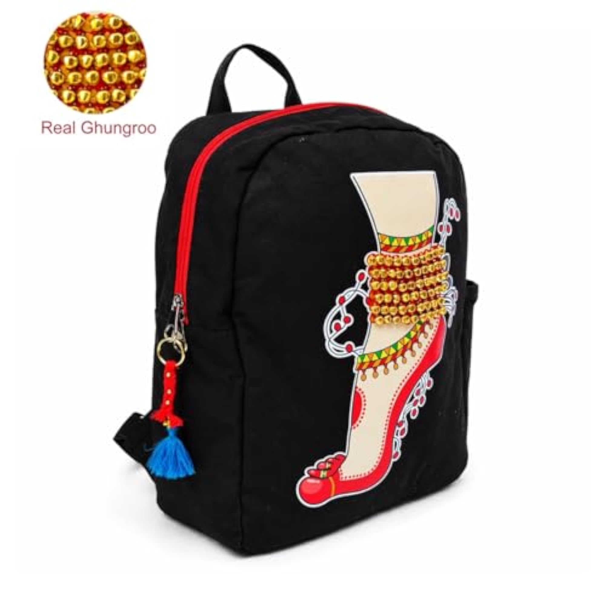 Canvas Single Leg Ghungroo Backpack, Stylish Black