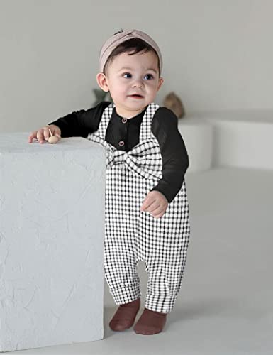 Crisone Baby Girl Clothes 0 3 Months Black Romper Long Sleeve Cotton Plaid Bow Jumpsuit Romper + Headband Cute Fall Baby Outfit #TOP1
