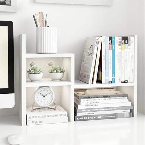 Image of Jerry & Maggie - Desktop Organizer Office Storage Rack Adjustable Wood Display Shelf | Birthday Gifts - Toy - Home Decor | - Free Style Rotation Display - True Natural Stand Shelf (White)