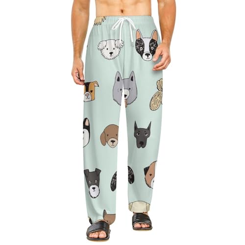 Bas de pyjama femme long taille S imprimé tête de chien pantalon de nuit
